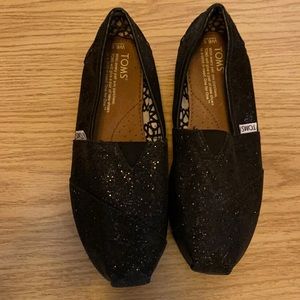Black glitter Toms, worn once